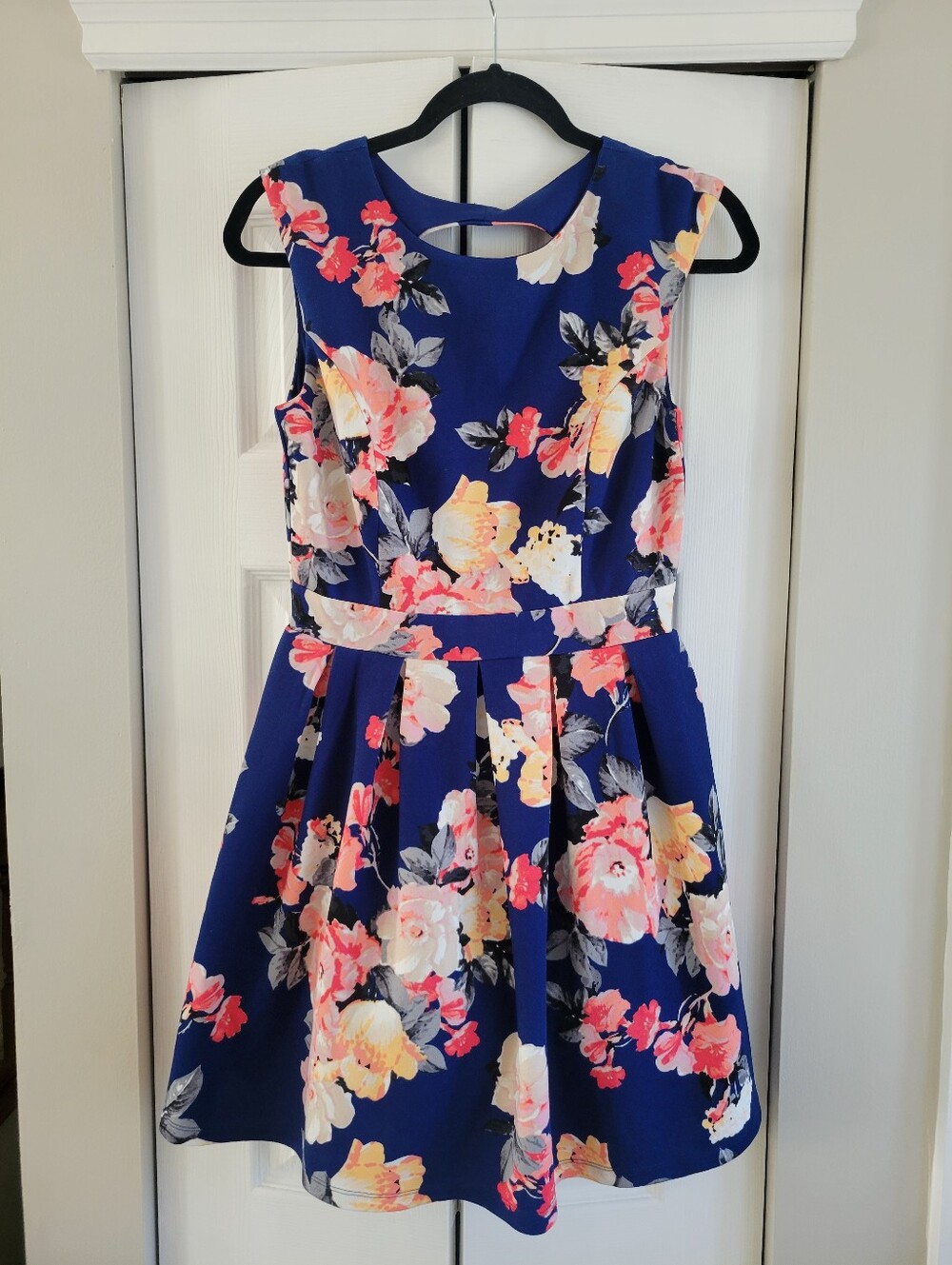 Emerald Sundae Navy Blue Floral Fit & Flare Medium Dress